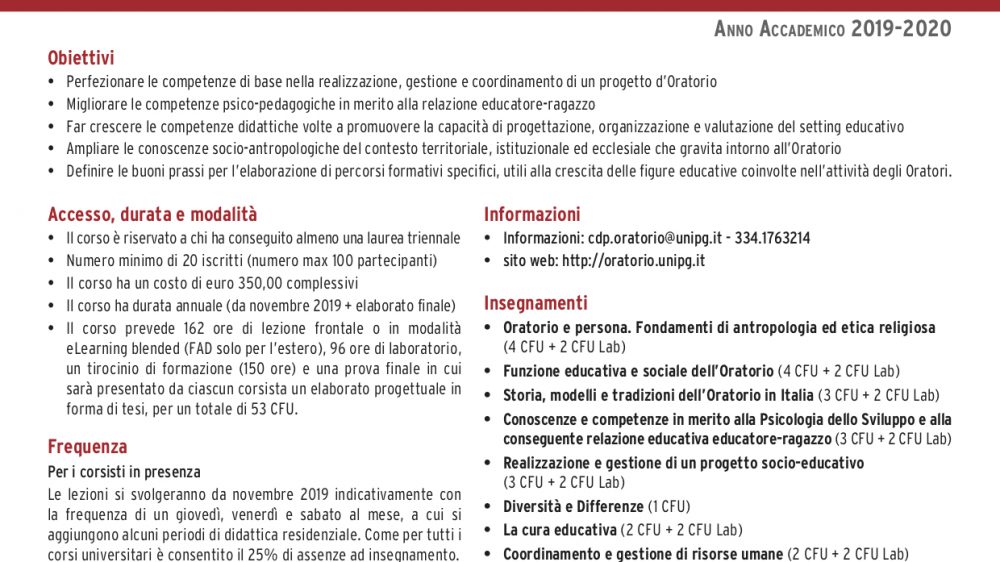 Corso di perfezionamento 2019/2020