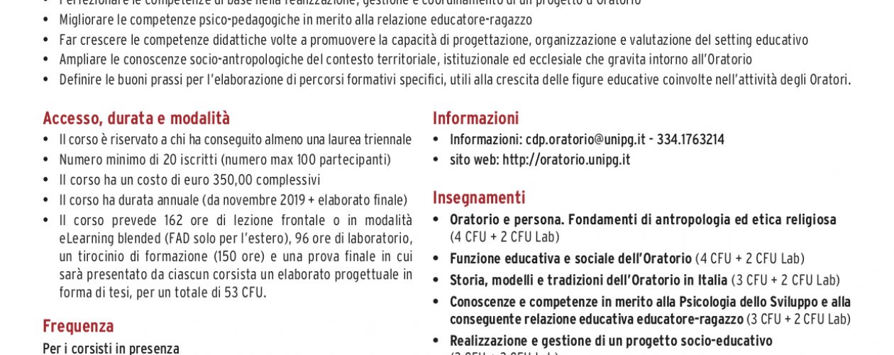 Corso di perfezionamento 2019/2020