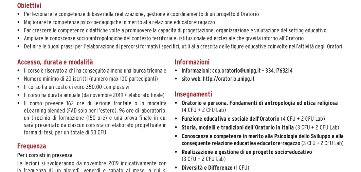 Corso di perfezionamento 2019/2020